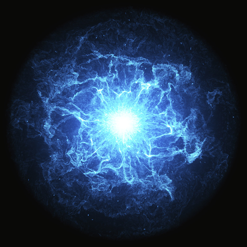 黑色背景上的蓝色发光能量球