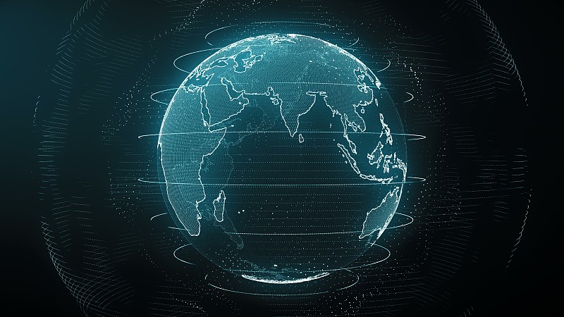 未来的亚洲大地天际线。数字时代全球数据网络