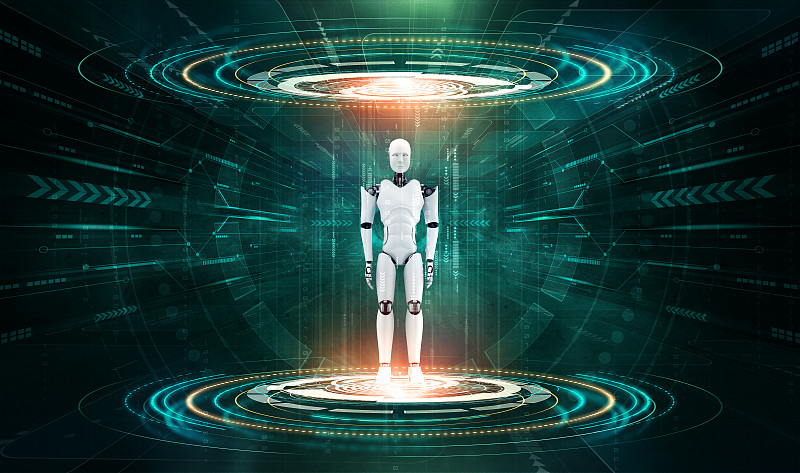 3D渲染机器人人形科幻世界