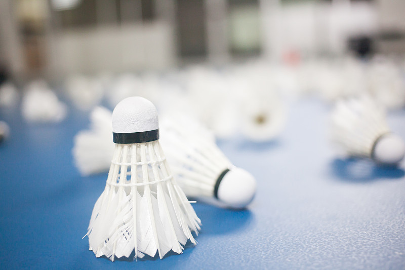 在羽毛球场上打羽毛球