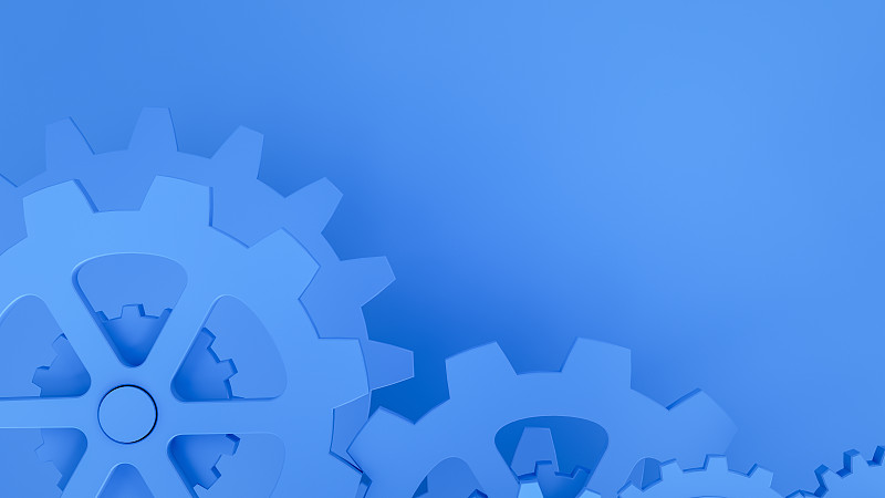 齿轮在蓝色背景，最小的团队合作概念