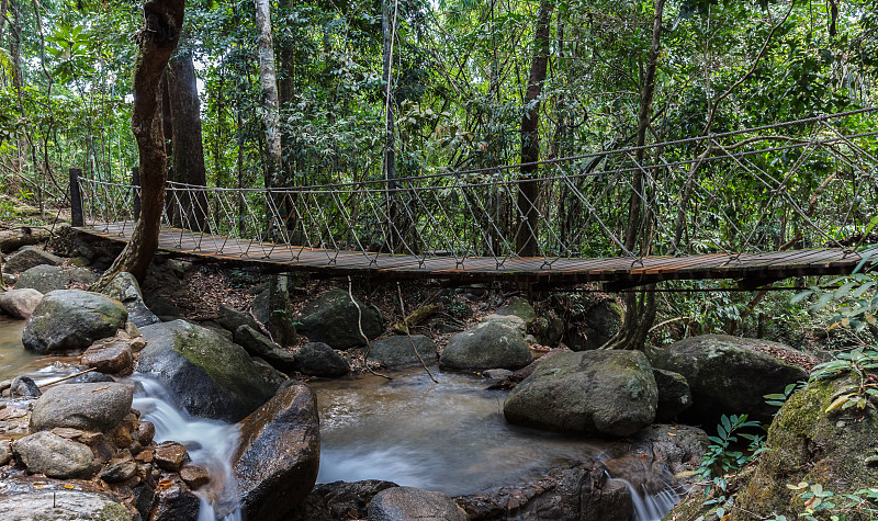 这座古老的悬桥横跨一条小河