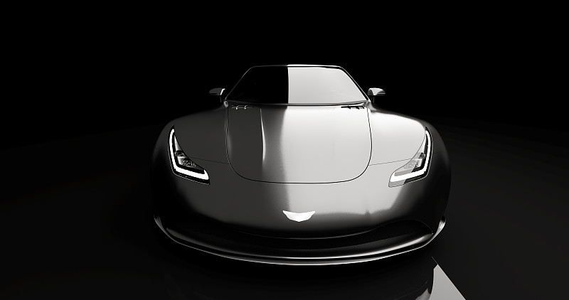 黑色背景下的灰色跑车