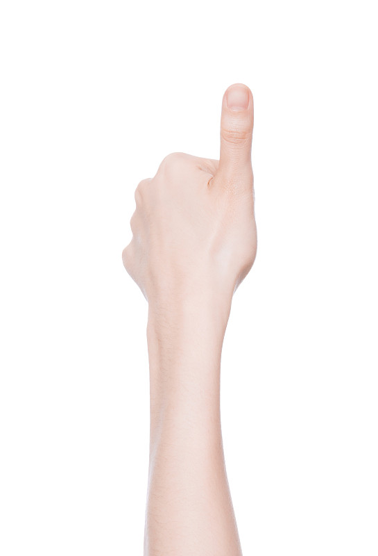 拇指向上的手势孤立在白色背景上。