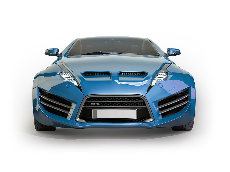 蓝色跑车孤立在白色背景