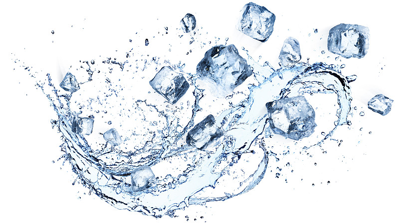 冰块在流动溅-冷饮和点心