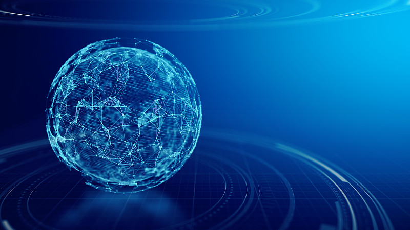 全球网络概念，互联网传播。蓝色背景上的3d插图