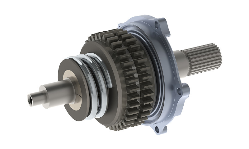 汽车交流发电机齿轮轴3D插图孤立在白色背景