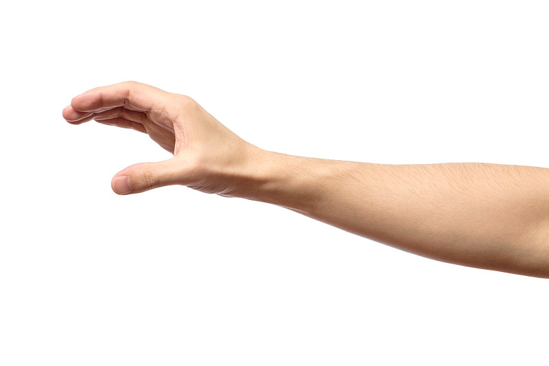 男人的手孤立在白色背景，抓住，抓住或抓住