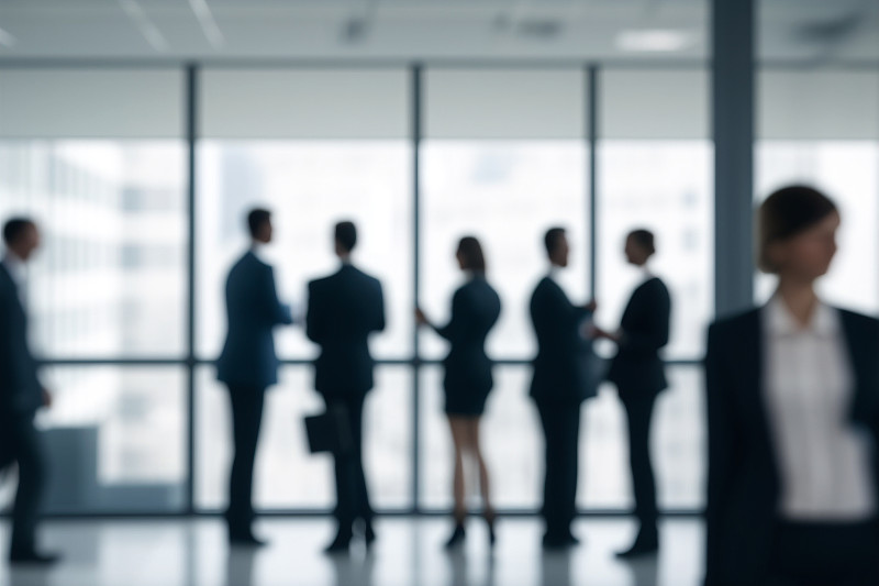 抽象模糊的现代办公室内部。适合作为商业概念的背景。计算机生成图像