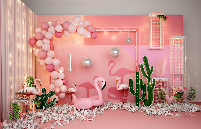 3d渲染圣诞气球。粉红色装饰