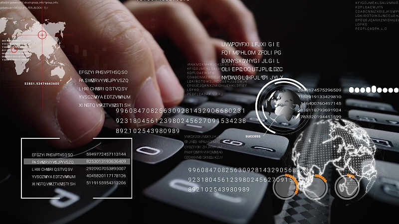 人工作在笔记本电脑键盘与图形用户界面GUI全息图