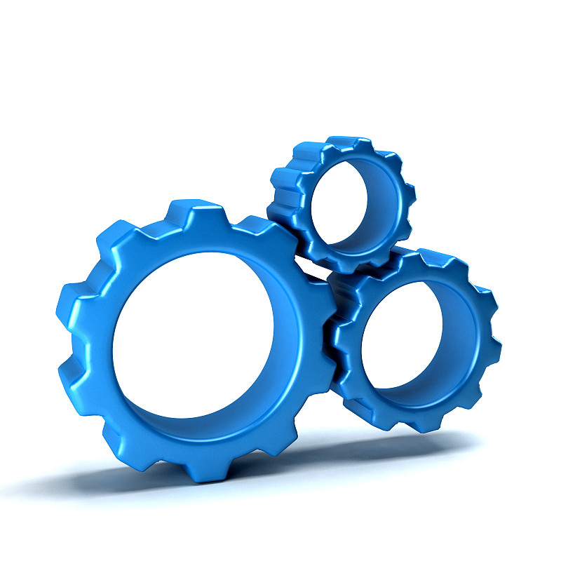 3D齿轮工作在团队。渲染图