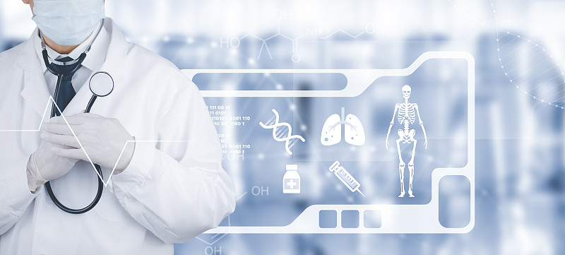 博士写了DNA图谱和生物化学研究史，科学家用显微镜工作，人类DNA检测图谱，检查体内异常，科学和实验概念