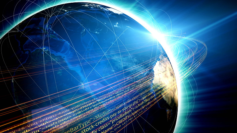 被通信网络包围的蓝色地球仪