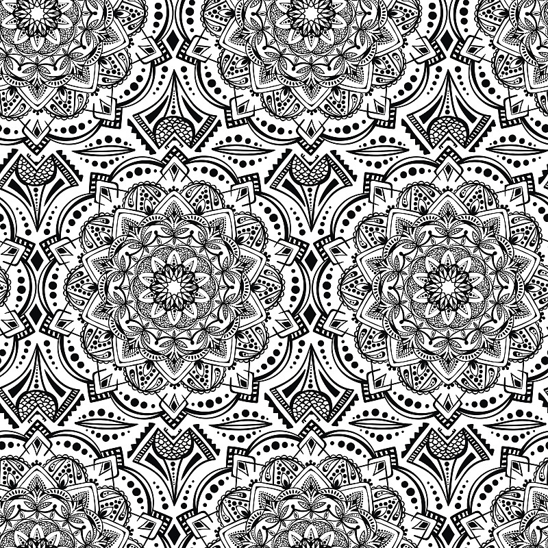 手绘矢量民族观赏性无缝图案