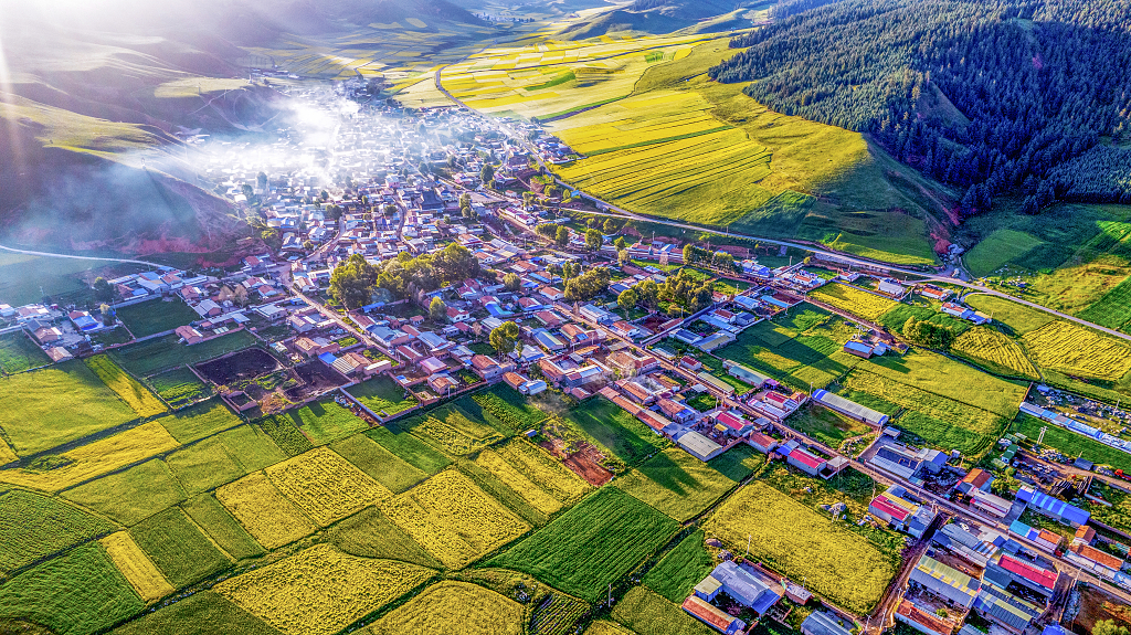 春色环绕下的美丽小村庄