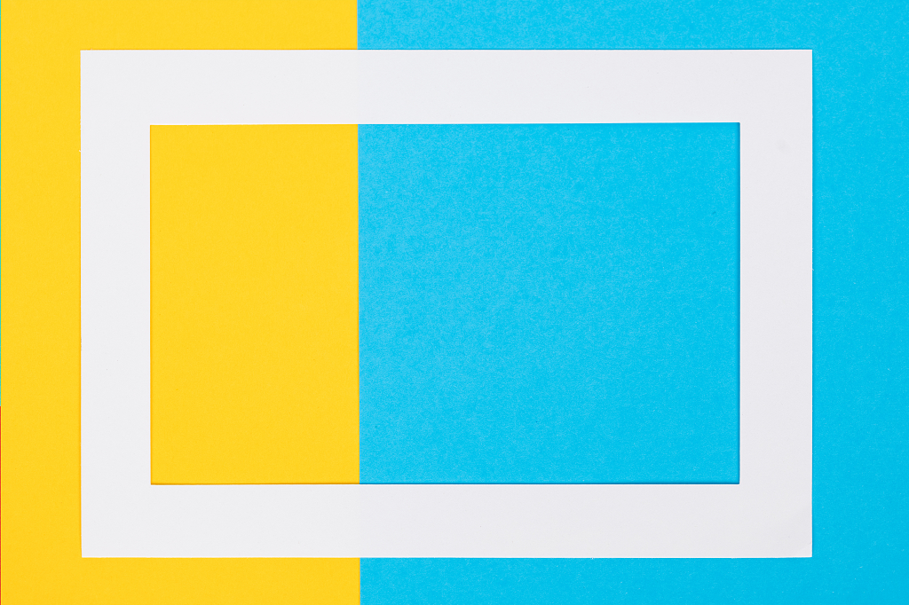 黄蓝拼色白色相框彩色创意彩色背景撞色素材