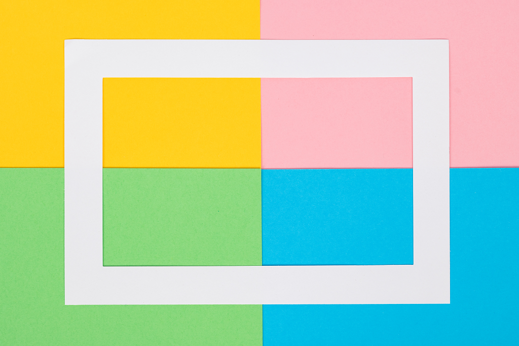 黄蓝绿粉四色拼接相框创意彩色创意彩色背景撞色素材