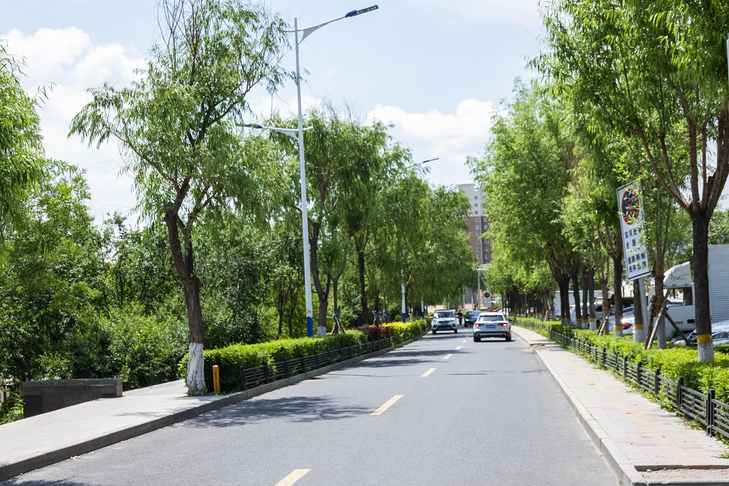午后干净整洁的城镇街道