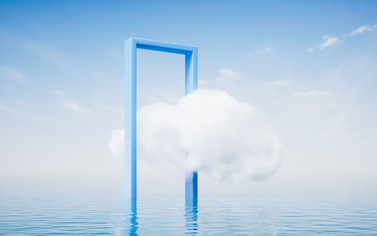 水面上的方框几何体3D渲染