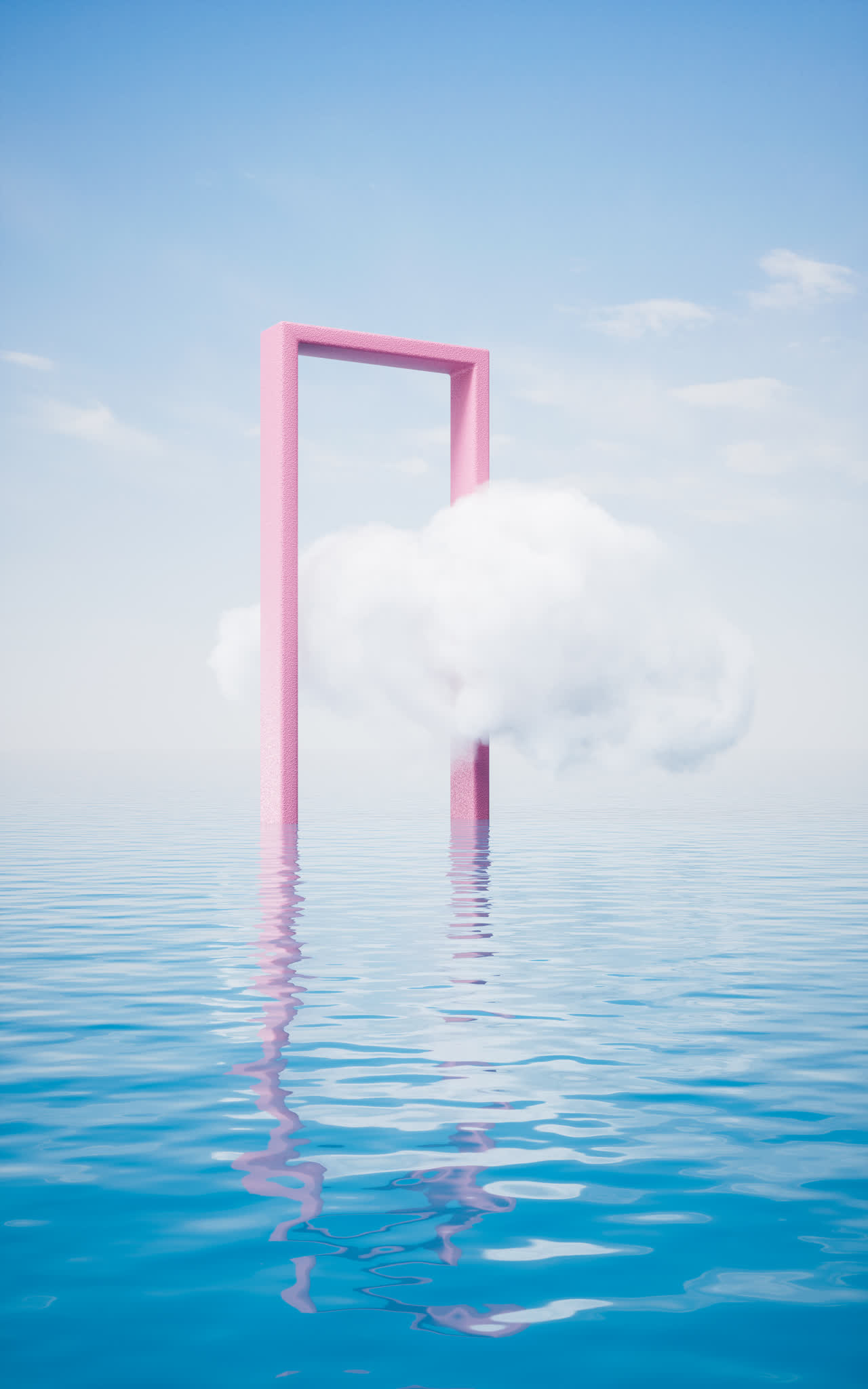 水面上的方框几何体3D渲染