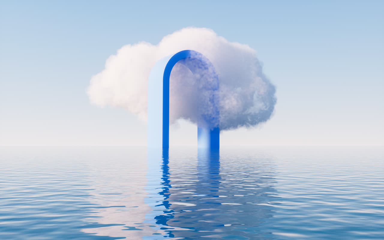 水面上的方框几何体3D渲染