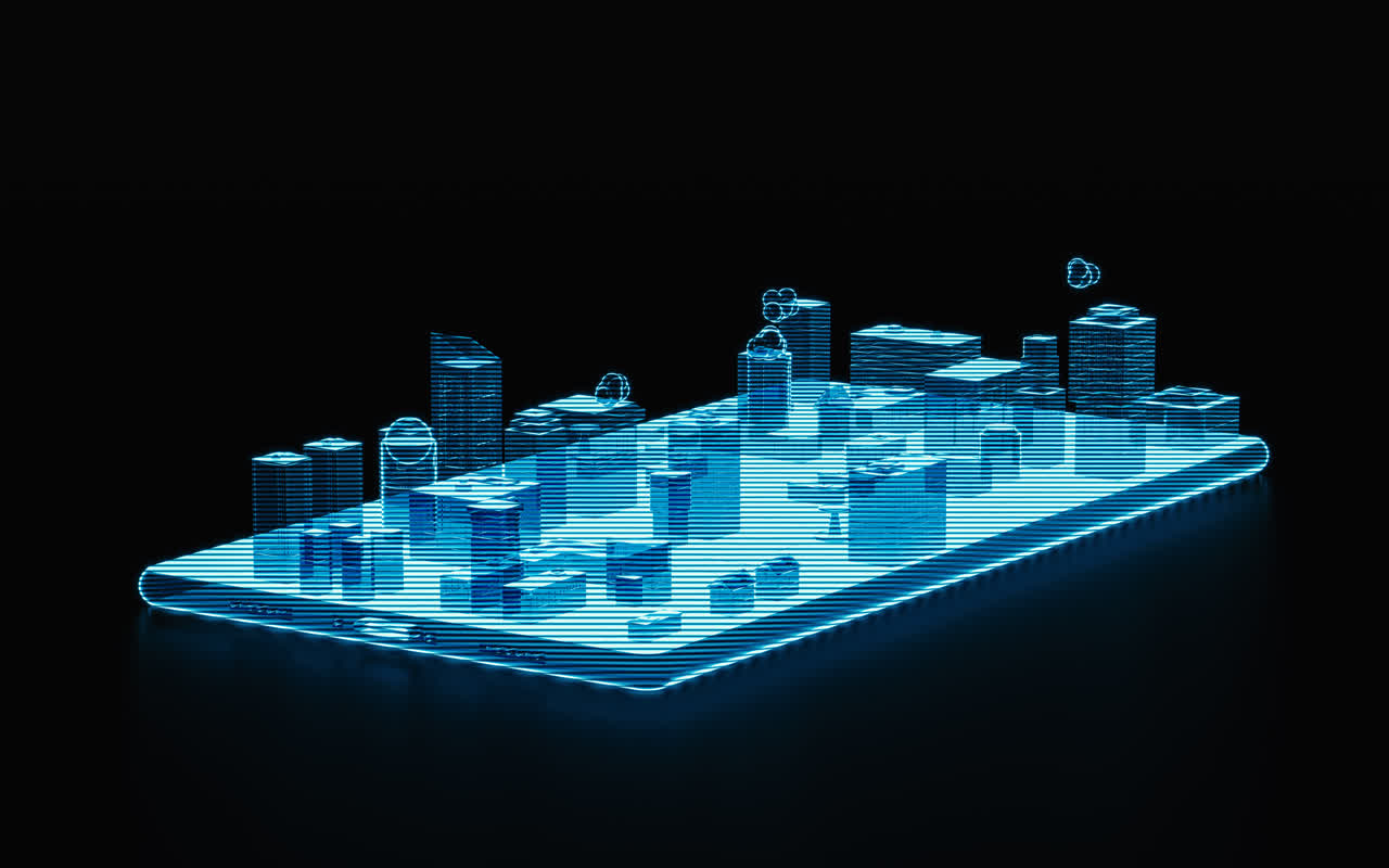 全息影像手机上的城市3D渲染