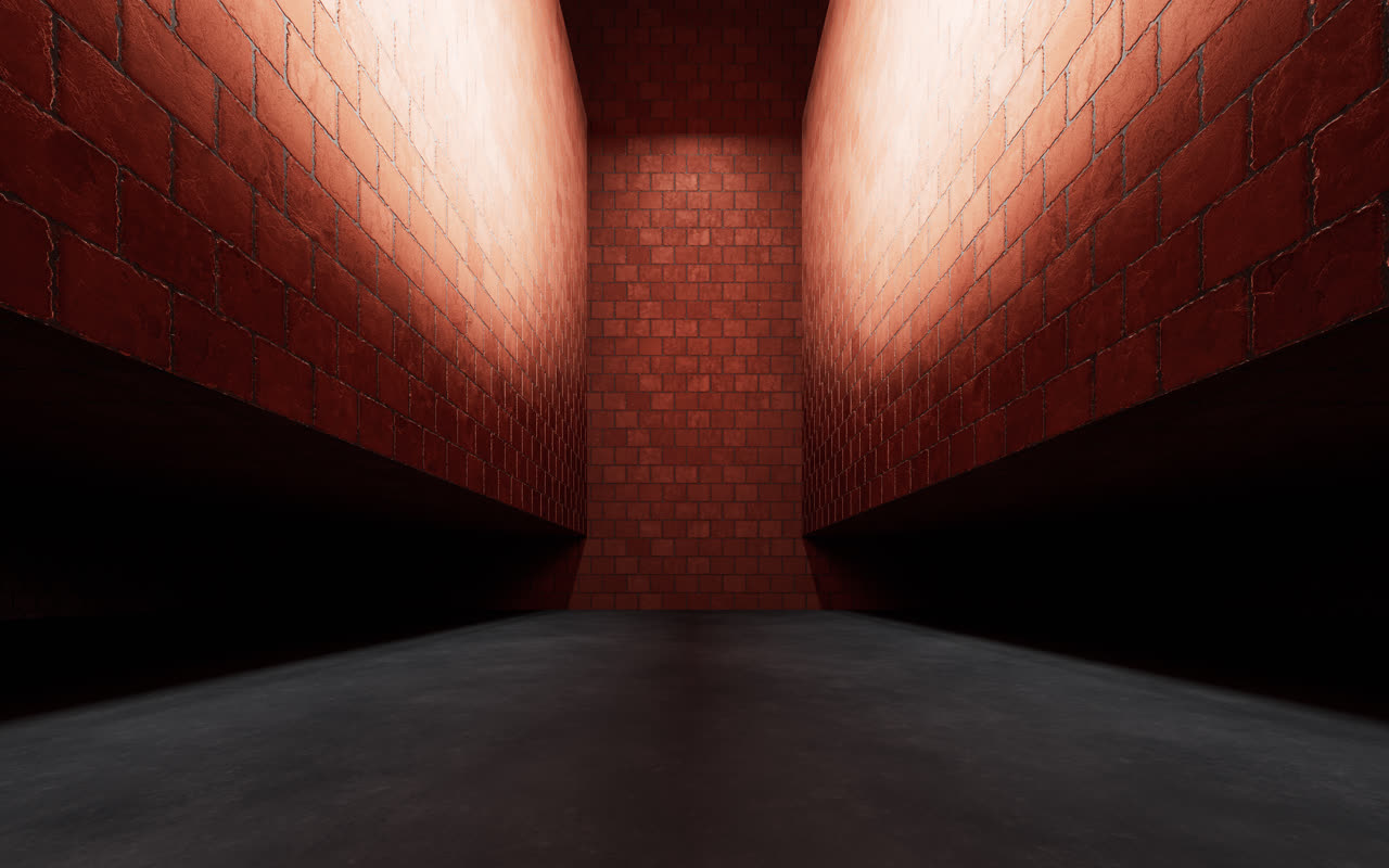 复古砖墙建筑背景3D渲染