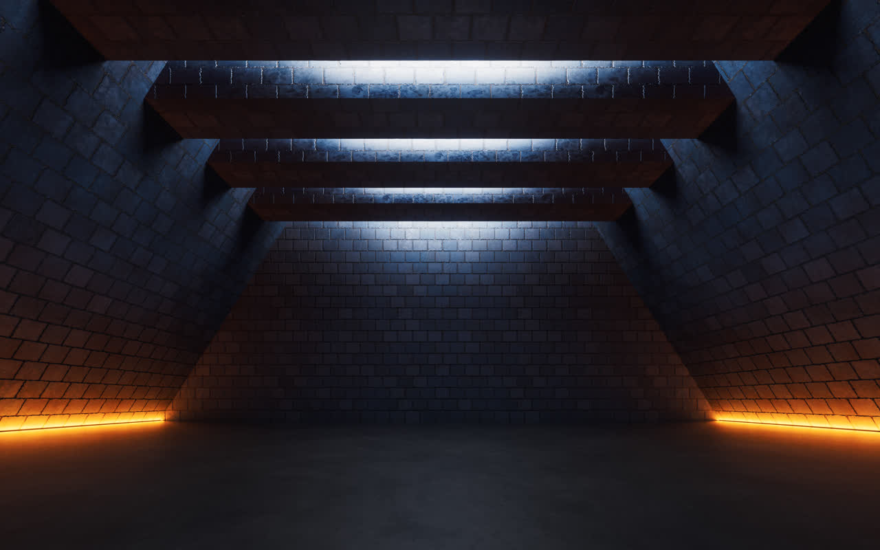 黑暗砖砌室内空间3D渲染