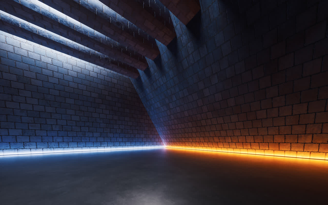 黑暗砖砌室内空间3D渲染