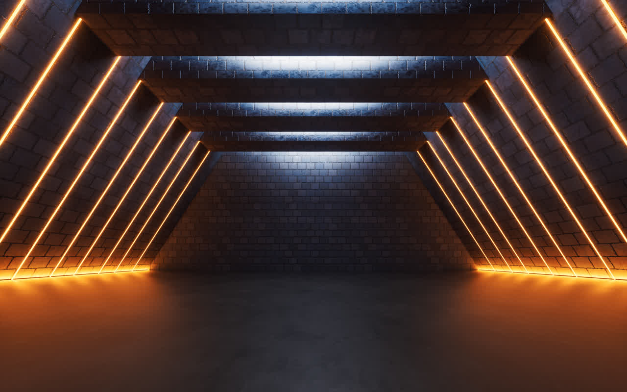 黑暗砖砌室内空间3D渲染