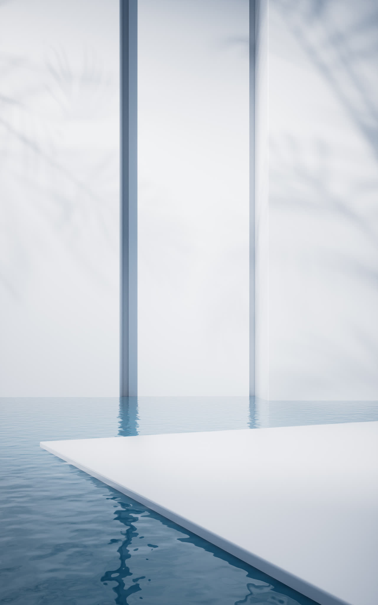 水面与墙壁背景3D渲染