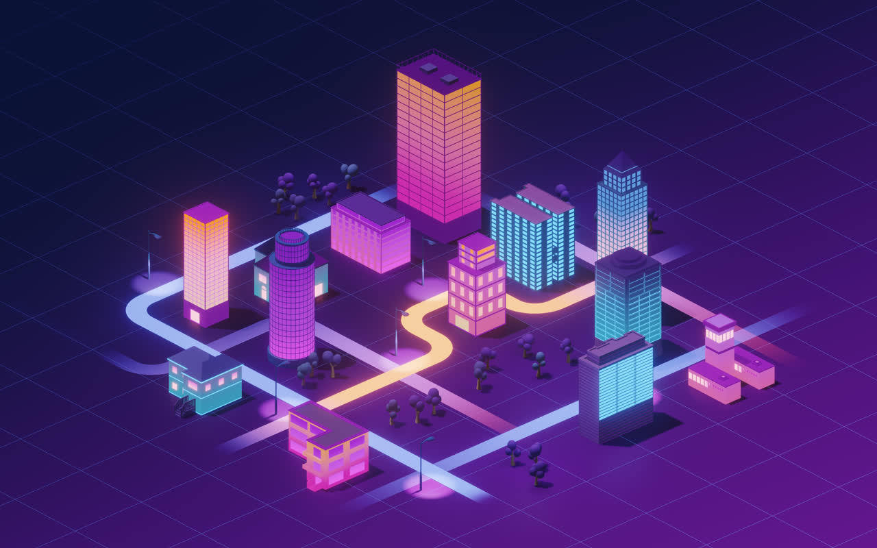 城市夜晚建筑3D渲染