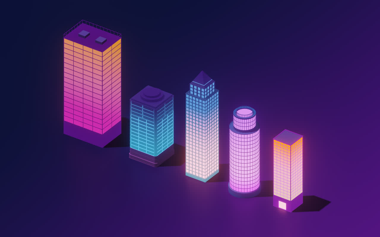 城市夜晚建筑3D渲染