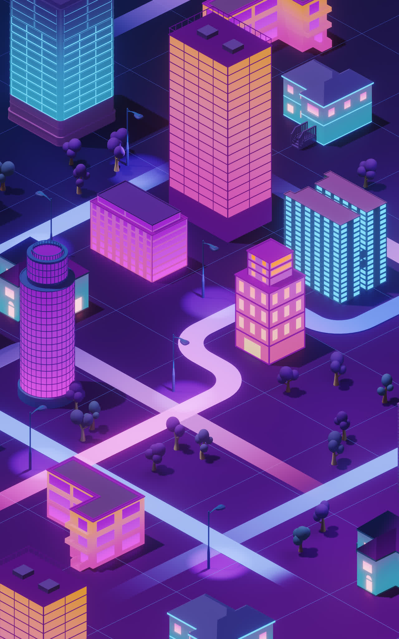 城市夜晚建筑3D渲染