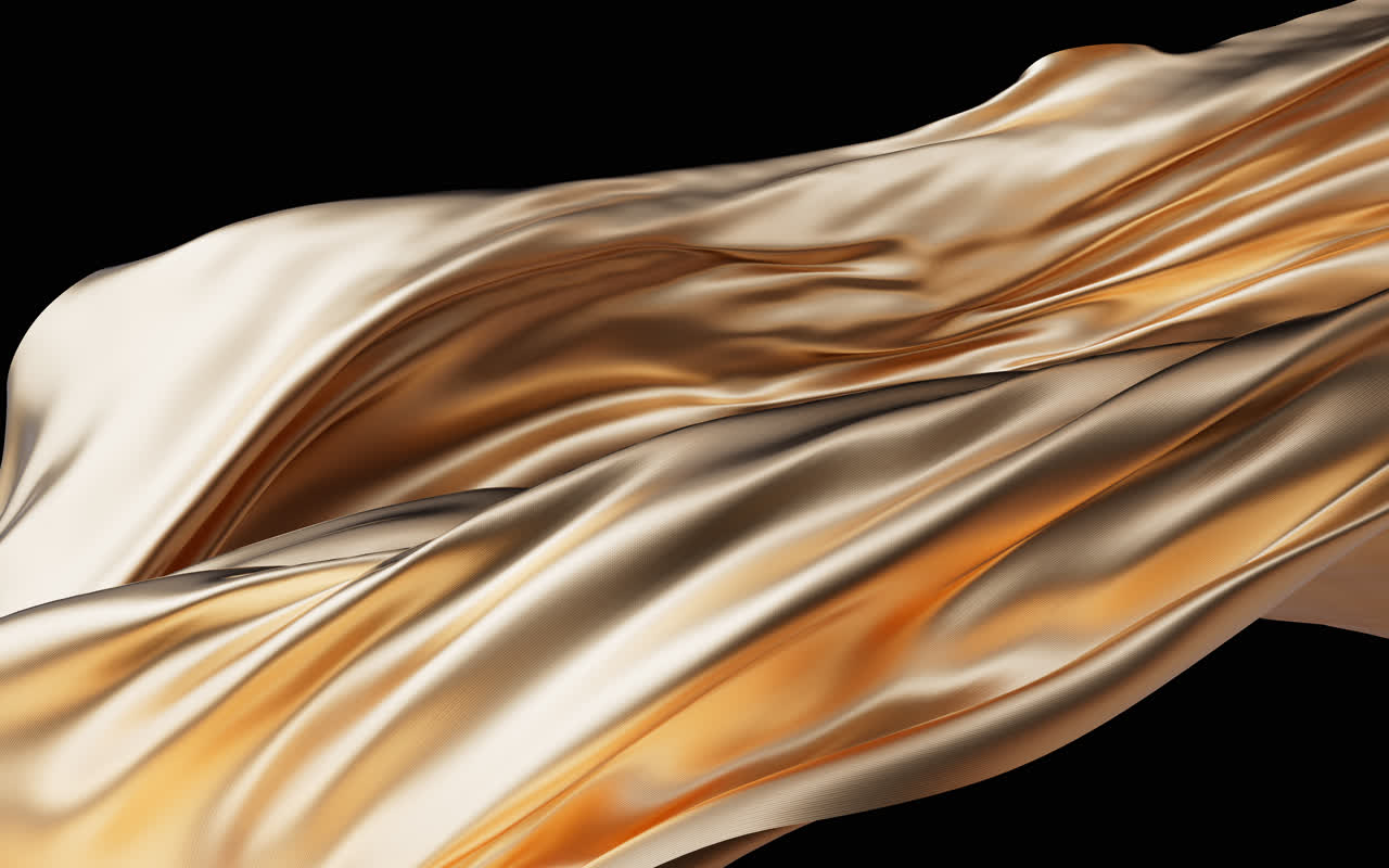 流动的布料3D金色绸缎黑底图