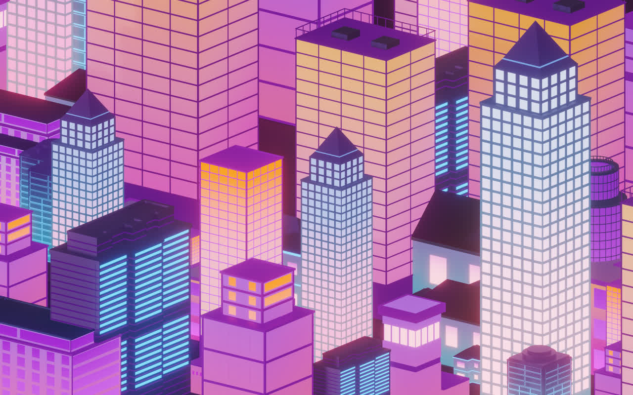 城市夜晚建筑3D渲染