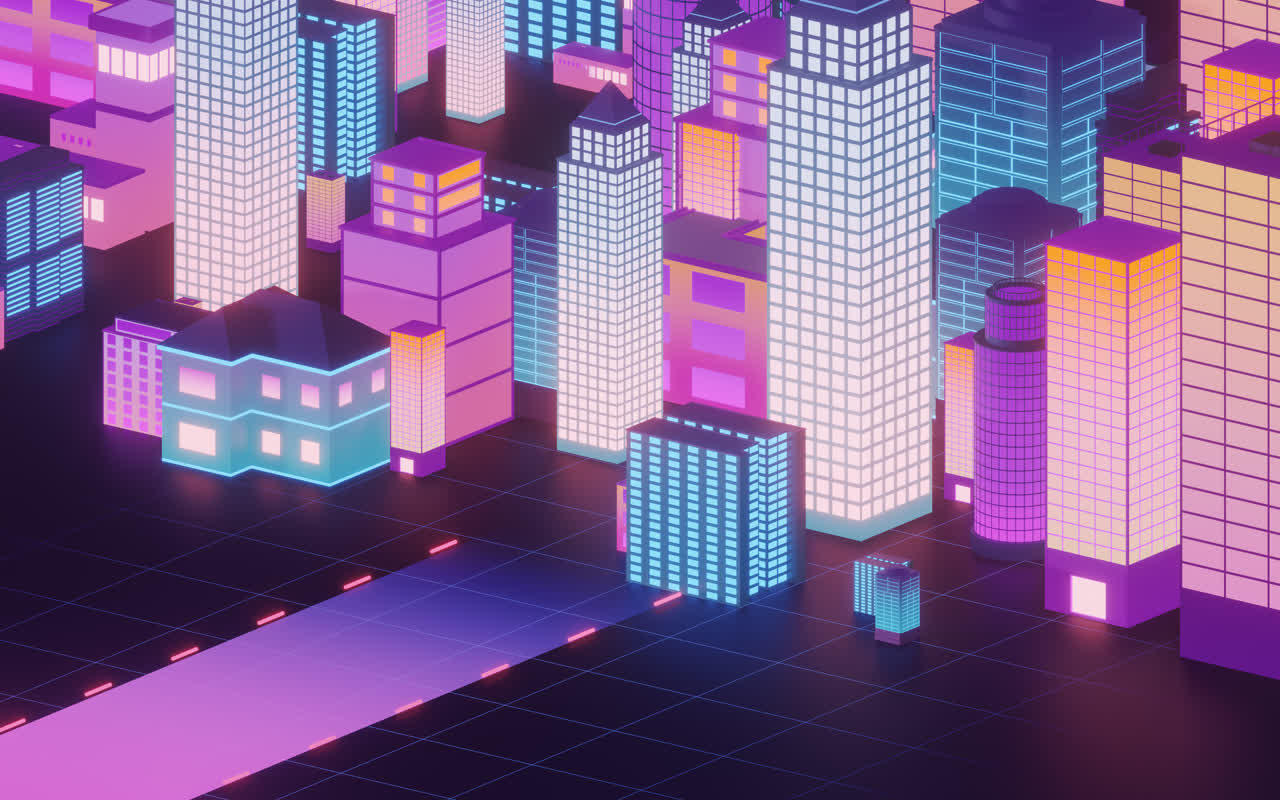 城市夜晚建筑3D渲染