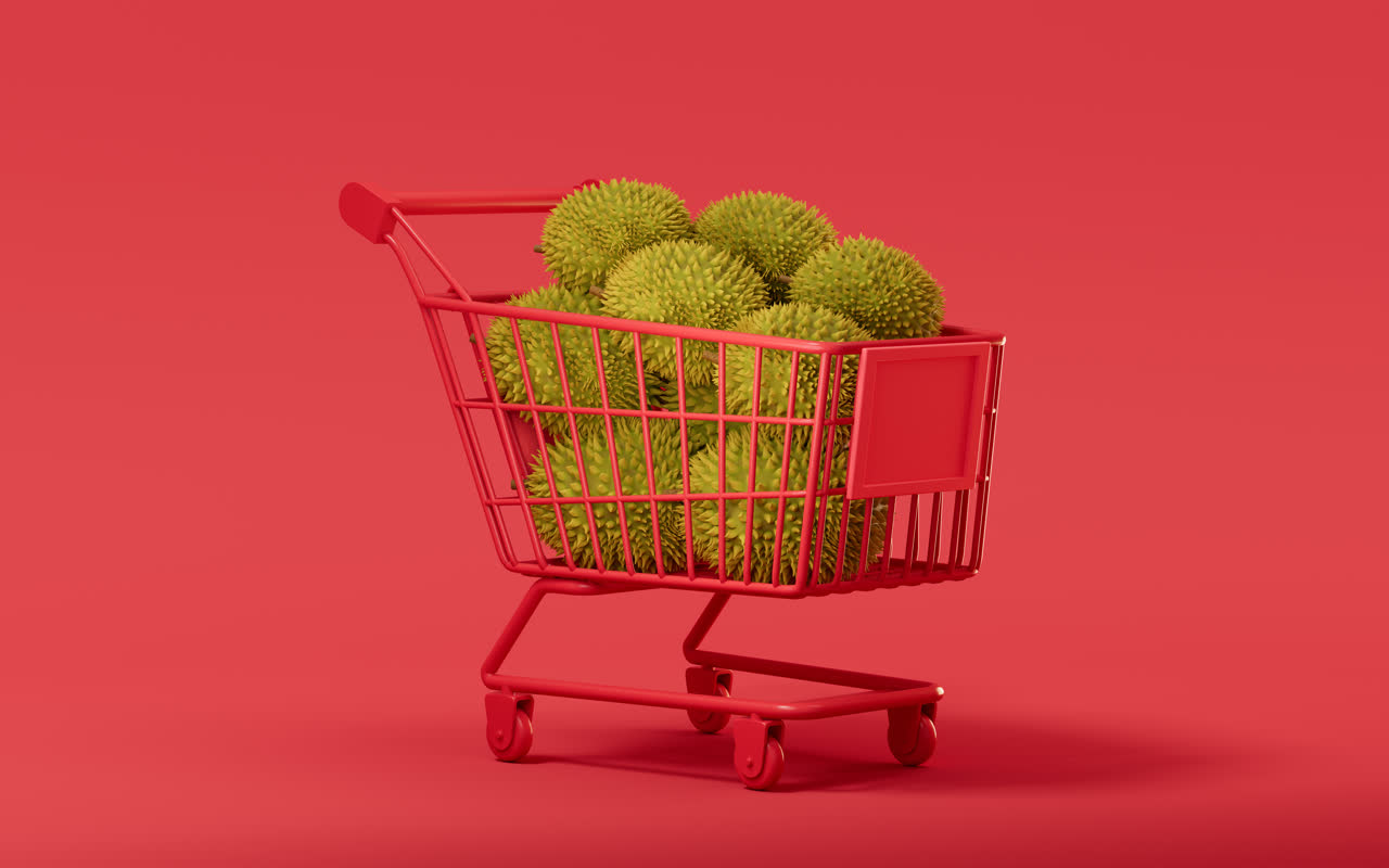 购物篮里的榴莲3D渲染