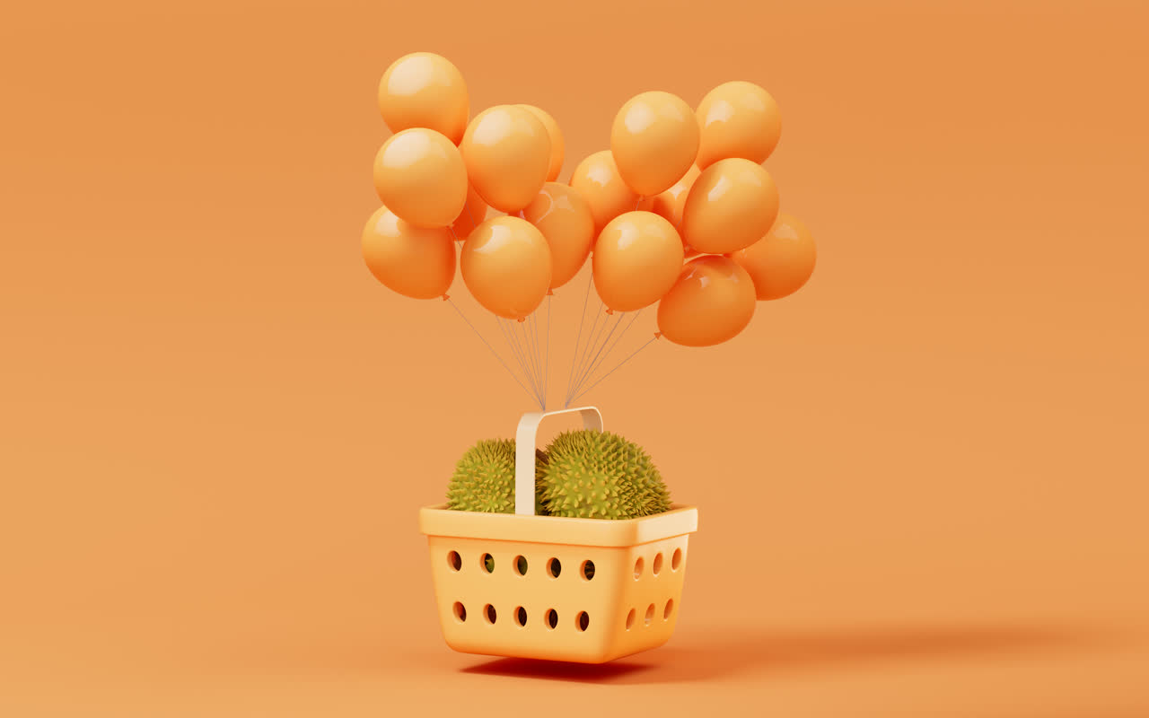 购物篮里的榴莲3D渲染