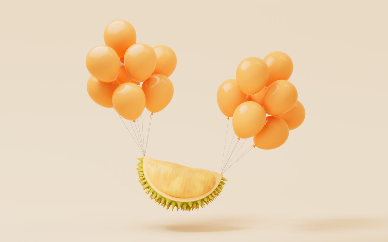 气球与水果榴莲3D渲染