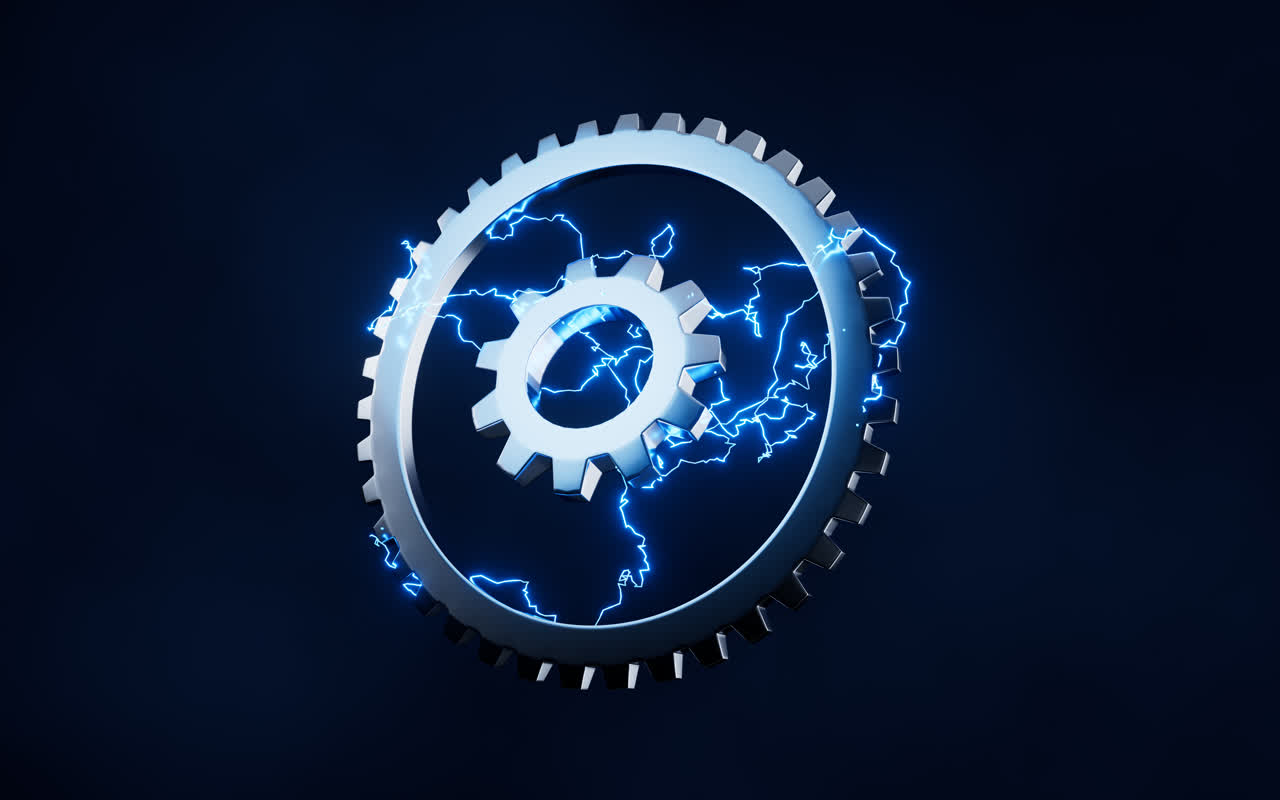 齿轮与闪电特效3D渲染