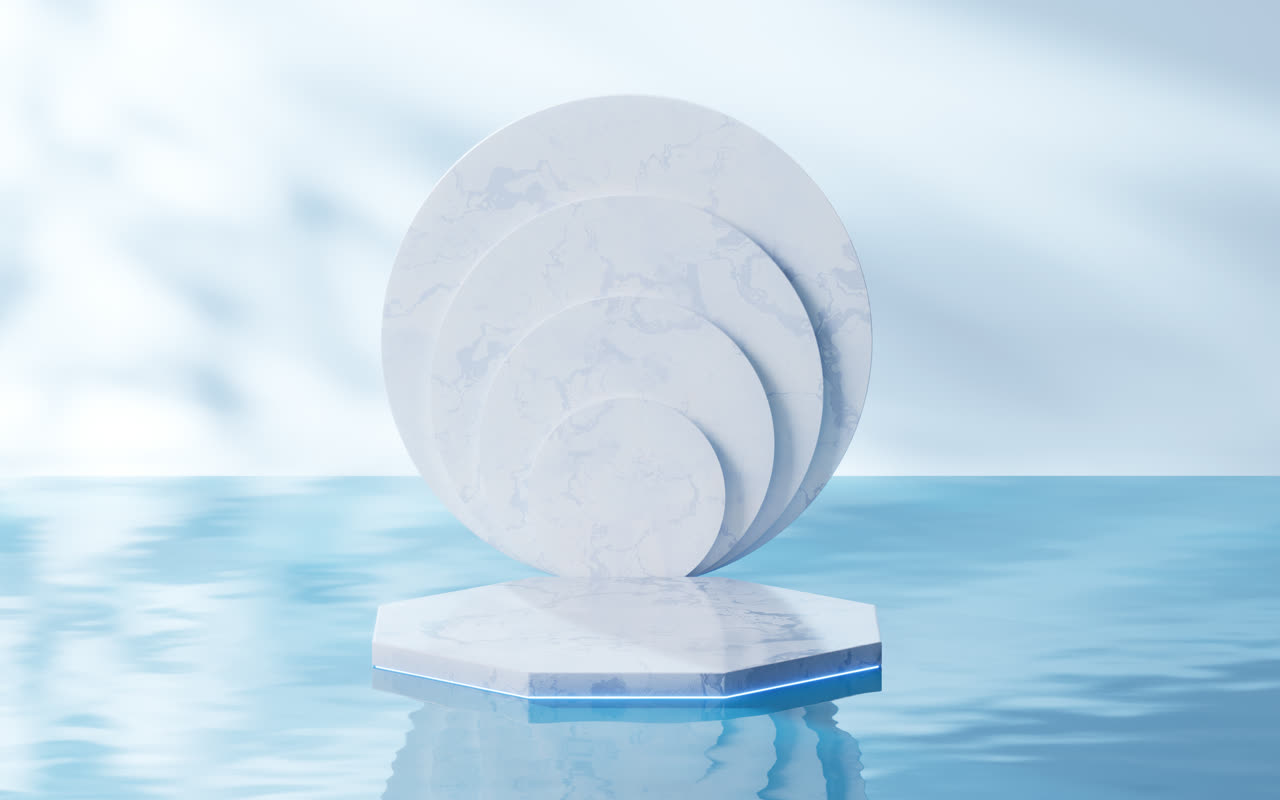 水面上的展示台3D渲染