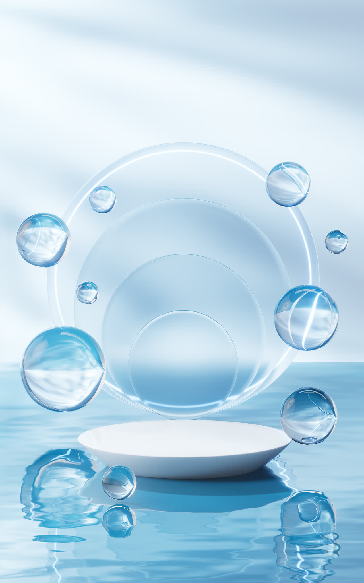 水面上的展示台3D渲染