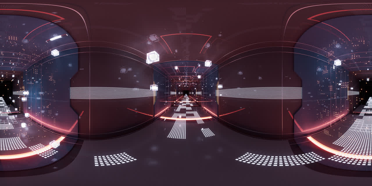 科技感线条空间隧道360度无缝全景3D渲染