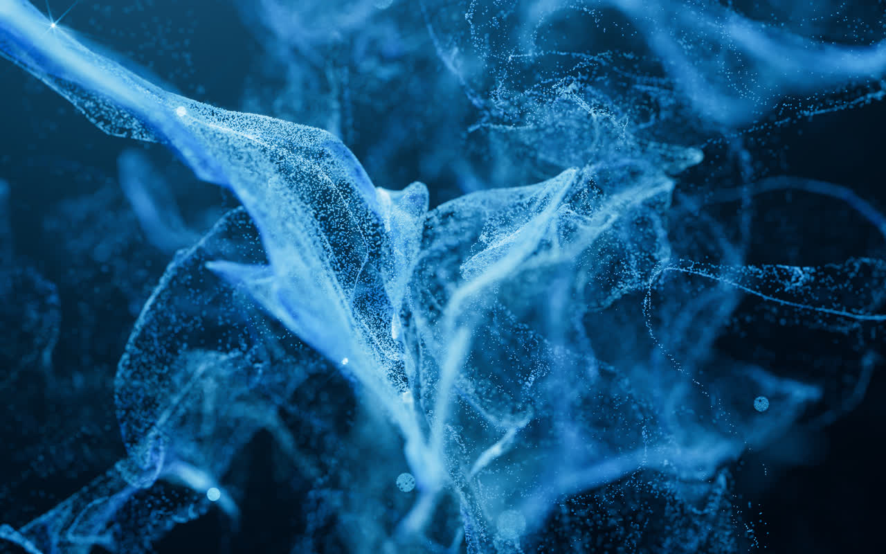 舞动的粒子深色背景3D渲染