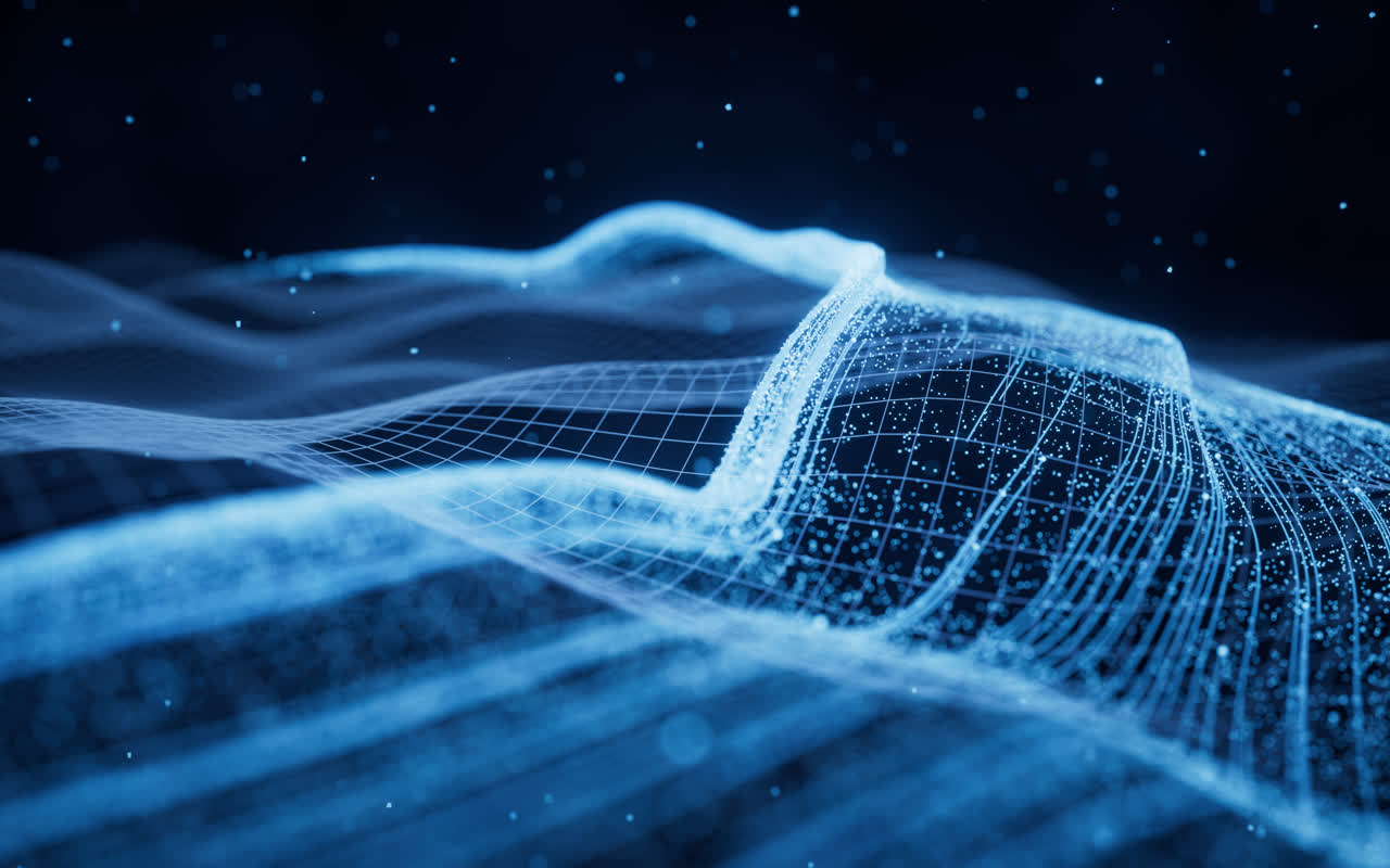 抽象蓝色粒子线条背景3D渲染