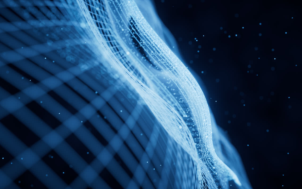 抽象蓝色粒子线条背景3D渲染