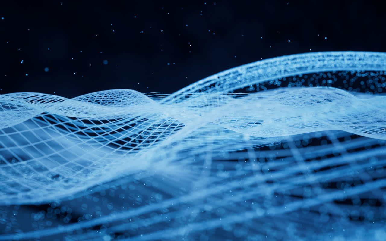 抽象蓝色粒子线条背景3D渲染